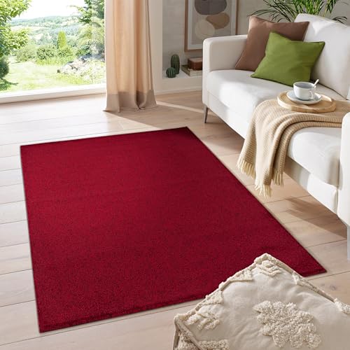 HomebyHome Teppich Wohnzimmer 60x100 cm Läufer Flur Rot Einfarbig Design - Schlafzimmer Teppich Kurzflor Extra Weich Pflegeleicht Gabbeh Optik Teppiche für Küchenläufer Esszimmer Jugendzimmer von HomebyHome