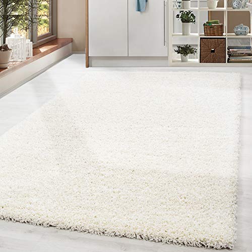 HomebyHome Shaggy Hochflor Teppich Wohnzimmer 120 x 170 cm Creme - Teppich Flauschig, Modern, Plüsch und Extra Weich - Ideal für Schlafzimmer, Esszimmer und als Küchenteppich von HomebyHome