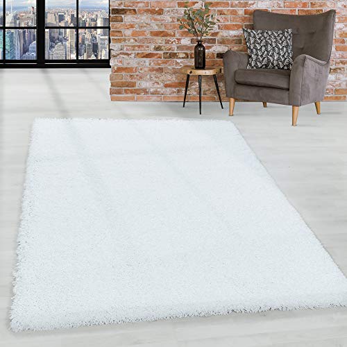 HomebyHome Shaggy Hochflor Teppich Wohnzimmer 120 x 170 cm Weiß - Teppich Flauschig, Modern, Plüsch und Extra Weich - Ideal für Schlafzimmer, Esszimmer und als Küchenteppich von HomebyHome