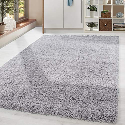 HomebyHome Shaggy Hochflor Teppich Wohnzimmer 140x200 cm Hellgrau - Teppich Flauschig, Modern, Plüsch und Extra Weich - Ideal für Schlafzimmer, Esszimmer und als Küchenteppich von HomebyHome