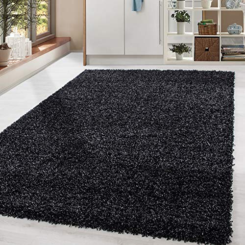 HomebyHome Shaggy Teppich Wohnzimmer Flauschiger Teppich 80 x 150 cm Läufer Flur Anthrazit Einfarbig - Hochflor Teppich Schlafzimmer Pflegeleicht von HomebyHome