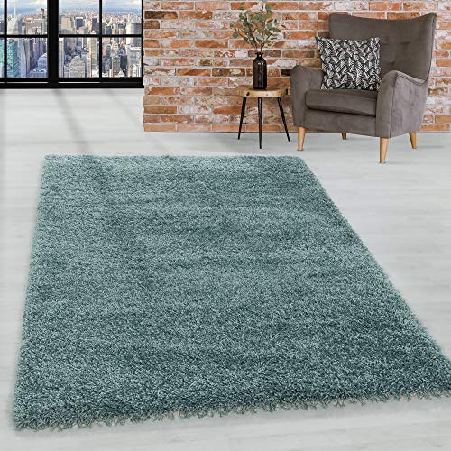 HomebyHome Shaggy Hochflor Wohnzimmerteppich Läufer 80 x 150 cm Aqua - Flur Teppich Flauschig, Modern, Plüsch und Extra Weich - Ideal als Bettvorleger im Schlafzimmer und als Küchenläufer von HomebyHome