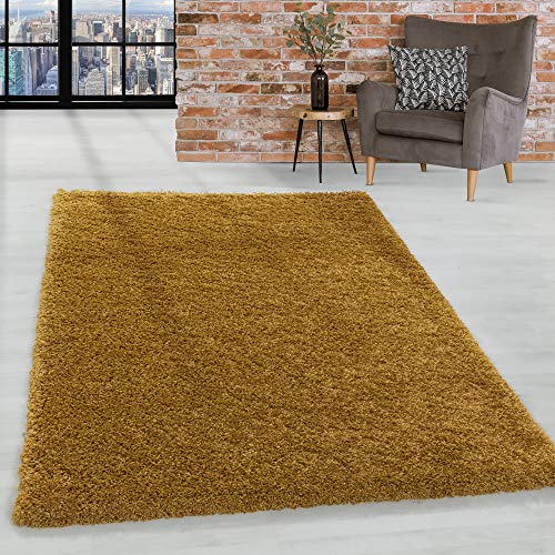 HomebyHome Shaggy Hochflor Wohnzimmerteppich Läufer 80 x 150 cm Gold - Flur Teppich Flauschig, Modern, Plüsch und Extra Weich - Ideal als Bettvorleger im Schlafzimmer und als Küchenläufer von HomebyHome