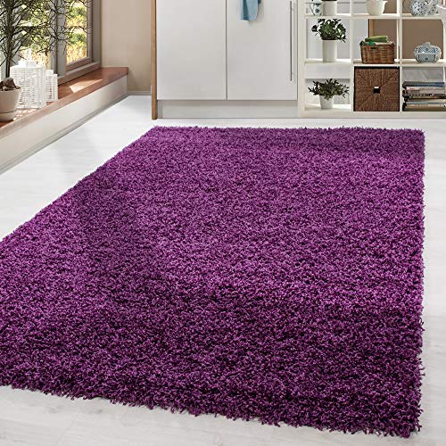 HomebyHome Shaggy Hochflor Wohnzimmerteppich Läufer 80 x 150 cm Lila - Flur Teppich Flauschig, Modern, Plüsch und Extra Weich - Ideal als Bettvorleger im Schlafzimmer und als Küchenläufer von HomebyHome