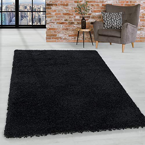 HomebyHome Shaggy Hochflor Wohnzimmerteppich Läufer 80 x 150 cm Schwarz - Flur Teppich Flauschig, Modern, Plüsch und Extra Weich - Ideal als Bettvorleger im Schlafzimmer und als Küchenläufer von HomebyHome