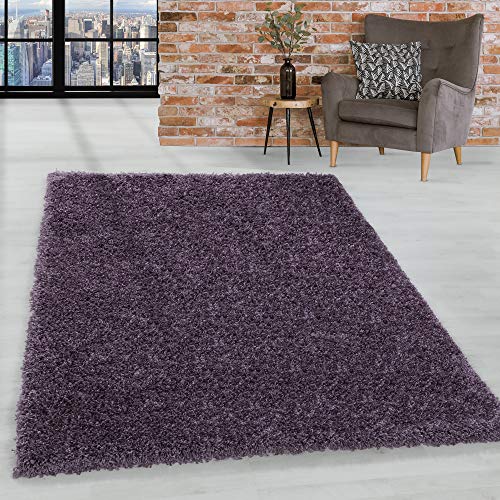 HomebyHome Shaggy Hochflor Wohnzimmerteppich Läufer 80 x 150 cm Violett - Flur Teppich Flauschig, Modern, Plüsch und Extra Weich - Ideal als Bettvorleger im Schlafzimmer und als Küchenläufer von HomebyHome