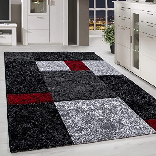 HomebyHome Teppich Wohnzimmer 160x230 cm Rot Kariert Konturschnitt Design - Schlafzimmer Teppich Kurzflor Extra Weich Pflegeleicht Teppiche für Küche Esszimmer Jugendzimmer - Carpet Living Room von HomebyHome