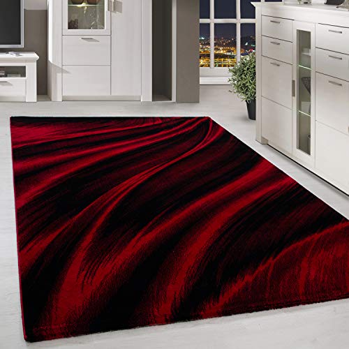 HomebyHome Teppich Wohnzimmer 80x300 cm Rot Abstrakt Wellen Design - Schlafzimmer Teppich Kurzflor Extra Weich Pflegeleicht Teppiche Waschbar Küche Esszimmer - Carpet Living Room von HomebyHome