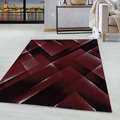 HomebyHome Teppich Wohnzimmer 140x200 cm Rot Geometrisch Design - Schlafzimmer Teppich Kurzflor Extra Weich Pflegeleicht Teppiche für Küche Esszimmer Büroteppich - Carpet Living Room Halı von HomebyHome