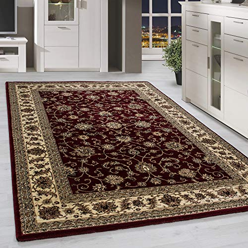 HomebyHome Teppich Wohnzimmer 160x230 cm Roter Teppich Vintage Look Orient Ornament Bordüre Design Extra Weich Teppich Schlafzimmer Esszimmer - Teppich Orientalisch Muster - Carpet Living Room von HomebyHome