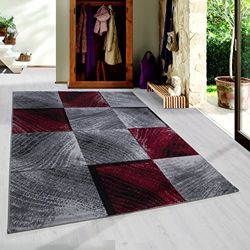 HomebyHome Teppich Wohnzimmer 80x300 cm Läufer Flurteppich Küche Rot Moderne Kariert Design - Esszimmer und Schlafzimmer Teppich Kurzflor Teppich Extra Weich Pflegeleicht - Carpet Living Room Halı von HomebyHome