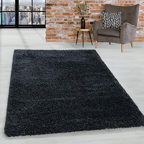 HomebyHome Teppich Wohnzimmer Hochflor Shaggy Anthrazit 80x150 cm 50 mm Florhöhe - Teppich Schlafzimmer Langflor Einfarbig Design Moderne und Extra Weich - Teppich Flauschig Flur Läufer von HomebyHome