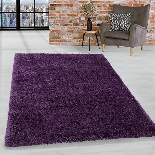 HomebyHome Teppich Wohnzimmer Hochflor Shaggy Lila 80x250 cm 50 mm Florhöhe - Teppich Schlafzimmer Langflor Einfarbig Design Moderne und Extra Weich - Teppich Flauschig Flur Läufer von HomebyHome