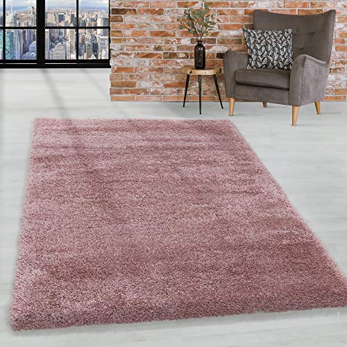 HomebyHome Teppich Wohnzimmer Hochflor Shaggy Rosa 120x170 cm 50 mm Florhöhe - Teppich Schlafzimmer Langflor Einfarbig Design Moderne und Extra Weich - Teppich Flauschig Flur Läufer Rechteckig von HomebyHome