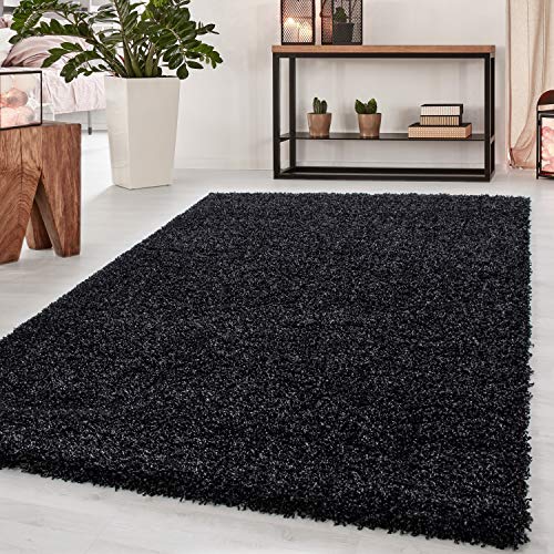 HomebyHome Teppich Wohnzimmer Shaggy 50 mm Florhöhe Anthrazit 120 cm Rund - Hochflor Teppich Schlafzimmer Einfarbig Design Extra Weich und Flauschig - Runder Langflor Teppich für Küche Gästezimmer von HomebyHome