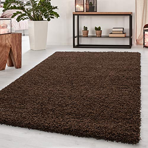 HomebyHome Teppich Wohnzimmer Shaggy 50 mm Florhöhe Braun 120 cm Rund - Hochflor Teppich Schlafzimmer Einfarbig Design Extra Weich und Flauschig - Runder Langflor Teppich für Küche Gästezimmer von HomebyHome