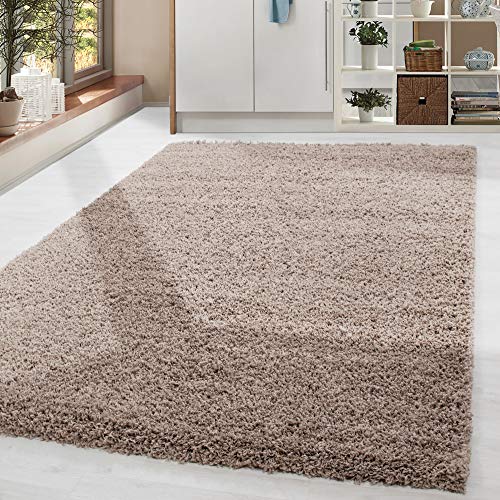 HomebyHome Shaggy Hochflor Teppich Wohnzimmer 140x200 cm Beige - Teppich Flauschig, Modern, Plüsch und Extra Weich - Ideal für Schlafzimmer, Esszimmer und als Küchenteppich von HomebyHome