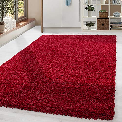 HomebyHome Shaggy Teppich Wohnzimmer Flauschiger Teppich 120 x 170 cm Rot Einfarbig - Hochflor Teppich Schlafzimmer Pflegeleicht und Schmutzabweisend - Modern Langflor Teppich Weich Plüsch Halı von HomebyHome