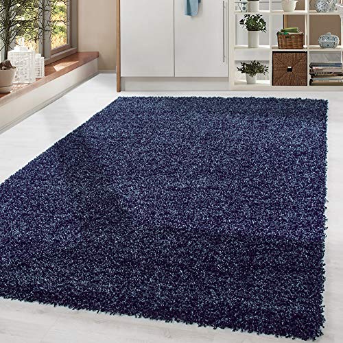 HomebyHome Shaggy Hochflor Teppich Wohnzimmer 120 x 170 cm Marineblau - Teppich Flauschig, Modern, Plüsch und Extra Weich - Ideal für Schlafzimmer, Esszimmer und als Küchenteppich von HomebyHome