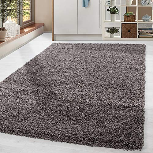 HomebyHome Shaggy Hochflor Wohnzimmerteppich Läufer 80 x 150 cm Taupe - Flur Teppich Flauschig, Modern, Plüsch und Extra Weich - Ideal als Bettvorleger im Schlafzimmer und als Küchenläufer von HomebyHome