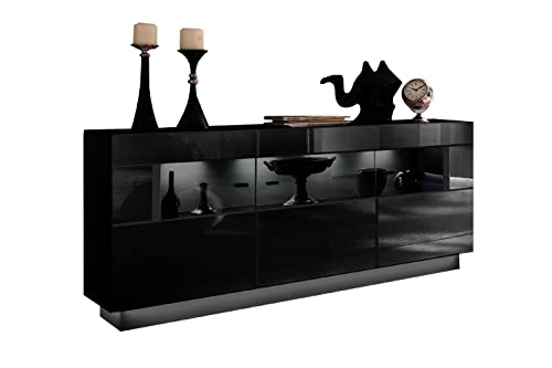 Homeface Natoma 084 Sideboard - Modern - Front: MDF Hochglanz - Farbe: Schwarz - Wohnzimmerschrank - B/H/T: 160 x 85 x 43 von Homeface