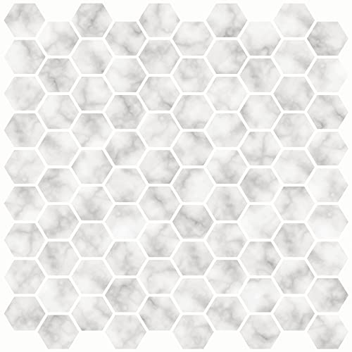 InHome NH2359 Hexagon Marble Peel and Stick Backsplash Fliesen, Weiß/gebrochenes Weiß, 25,4 x 25,4 cm von IN HOME
