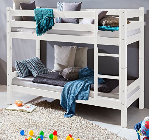 Weiss Kinderbett Etagenbett Massiv Hochbett Spielbett Stockbett 90x200 cm Matratzen geeignet von Homeline