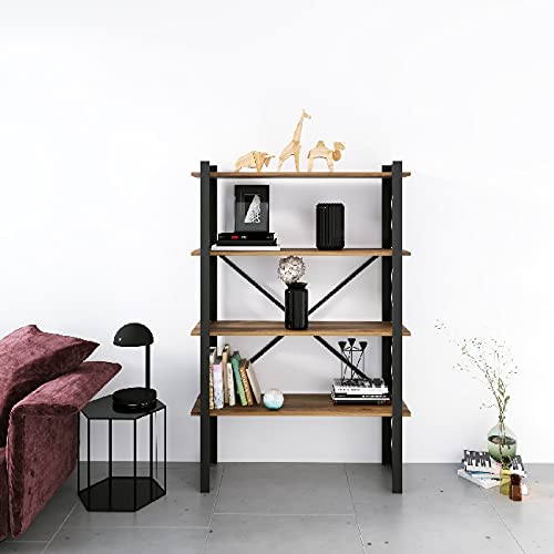 Homemania BSHELF-10 Bücherregal, Wandregal, Büro, Wohnzimmer, Schwarz aus Metall, Holz, 90 x 35 x 150 cm von Homemania