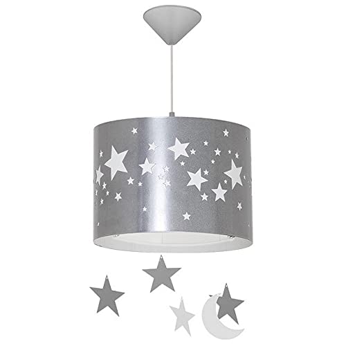 Homemania HOMAX_4233 Pendelleuchte Starlight Silber, Weiß aus Metall, Kunststoff, Glas, 31,5 x 31,5 x 80 cm von Homemania