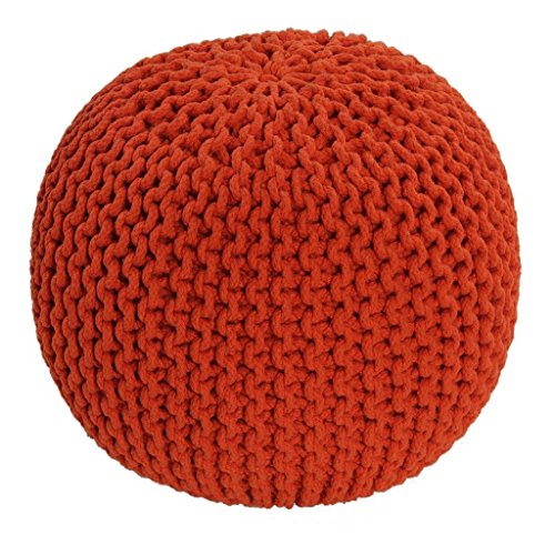 Homescapes Pouf Strickpouf rundes Bodenkissen, Sitzpouf 35 x 40 cm, gepolsterter Sitzhocker, Sitzpuff/Puff mit grob gestricktem Bezug aus 100% Baumwolle, Strickpuff, orange von Homescapes