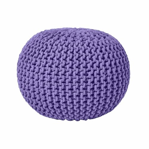 Homescapes Pouf Strickpouf rundes Bodenkissen, Sitzpouf 35 x 40 cm, gepolsterter Sitzhocker, Sitzpuff/Puff mit grob gestricktem Bezug aus 100% Baumwolle, Strickpuff, violett/lila... von Homescapes