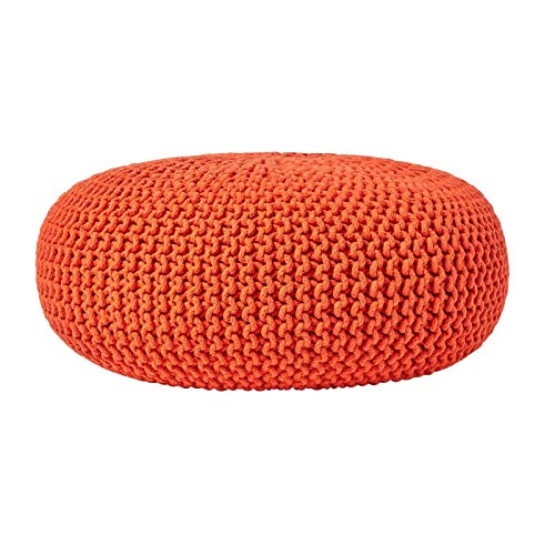 Homescapes Pouf Strickpouf rundes Bodenkissen, Sitzpouf 70 x 23 cm, gepolsterter Sitzhocker, Sitzpuff/Puff mit grob gestricktem Bezug aus 100% Baumwolle, Strickpuff, Orange von Homescapes