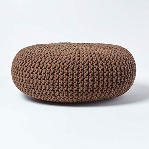 Homescapes Pouf Strickpouf rundes Bodenkissen, Sitzpouf 70 x 23 cm, gepolsterter Sitzhocker, Sitzpuff/Puff mit grob gestricktem Bezug aus 100% Baumwolle, Strickpuff, braun von Homescapes