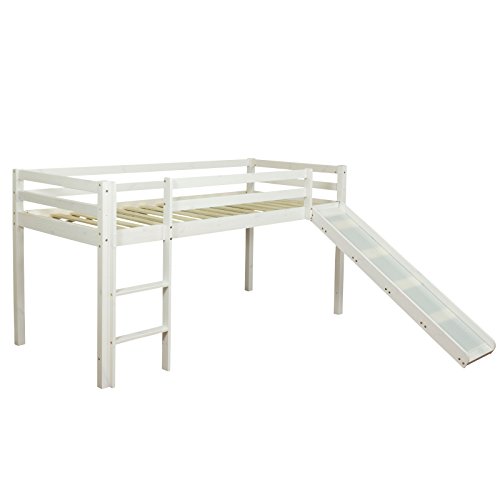 Homestyle4u 1434, Hochbett mit Rutsche Leiter Weiß, Kinderbett 90x200 Spielbett für Kinder 90 x 200 Massivholz Kiefer von Homestyle4u