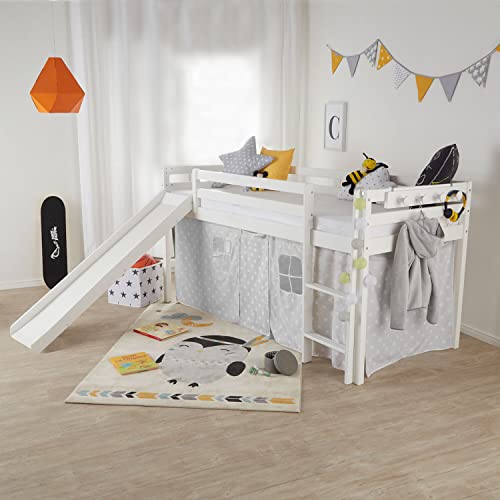 Homestyle4u 2254, Kinderbett 90x200 Weiß Hochbett mit Rutsche Lattenrost Treppe Bettgestell Holz Kiefer Kinderzimmer von Homestyle4u