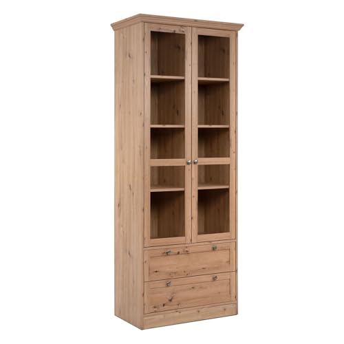 Homestyle4u 2749, Vitrinenschrank Landhausstil 2 Schubladen Glastüren Highboard Holz Eiche Vitrine Wohnzimmerschrank Homestyle4u 2749, Vitrinenschrank Landhausstil 2 Schubladen Glastüren Highboard Holz Eiche Vitrine Wohnzimmerschrank von Homestyle4u