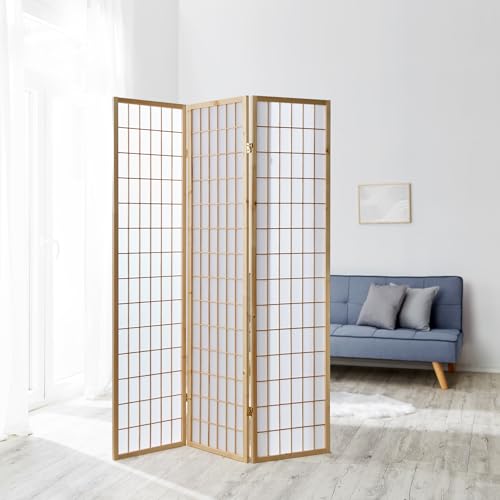 Homestyle4u 68, Paravent Raumteiler Trennwand Weiß Natur 3 teilig Raumtrenner Sichtschutz Holz Japanische Shoji von Homestyle4u