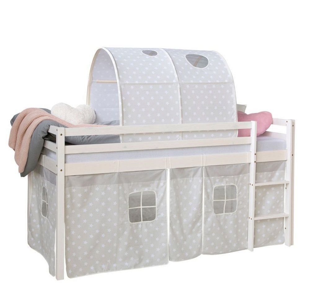 Homestyle4u Hochbett Spielbett Kinderbett Rutsche Turm Vorhang 90cm von Homestyle4u