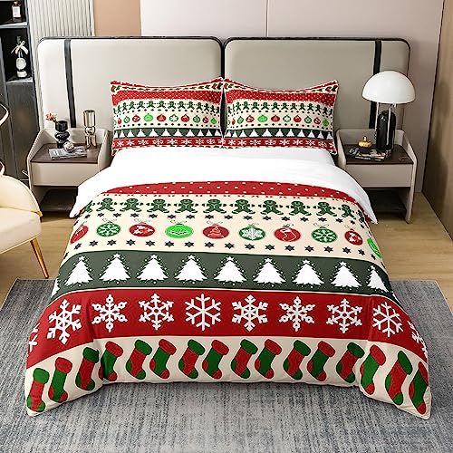 100% Natürliche Baumwolle Weihnachten Bettwäsche Set 155x220,Weihnachtsbaum Schneeflocke Bettbezug,Schneeflocke Neujahr Geschenk Tröster Abdeckung,Mikrofaser Bunte Quilt Cover Schlafzimmer Dekor von Homewish