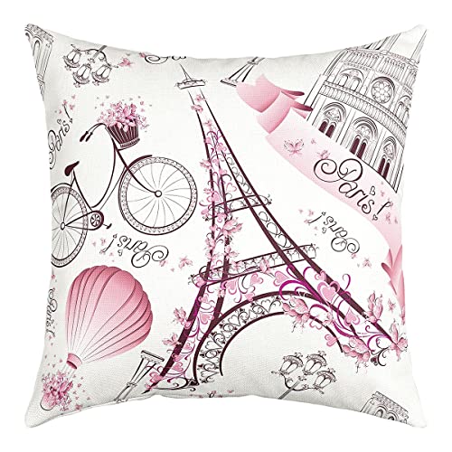 Eiffelturm Wurf Kissenbezüge 40x40 Set von 4 Rosa Floral Schlafzimmer Dekoration Romantisches Thema Paar Kissenbezüge Paris Stadtbild Gedruckt Stilvolle Dekorative Kissenbezüge Für Mädchen Frauen von Homewish