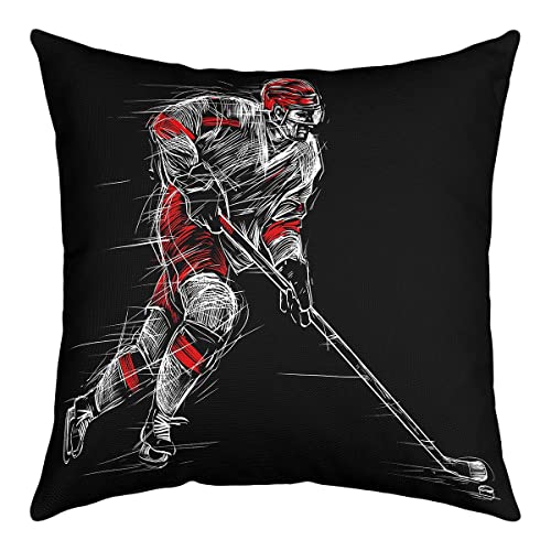 Eishockey Kissenbezug 60x60cm Set von 1 Jungen Teens Sport Spiel Wurf Kissenbezug Puck Hockey Spieler Winter Event Dekorative Kissenbezug Eishockey Athlet Silhouette Dekor Kissenbezug von Homewish