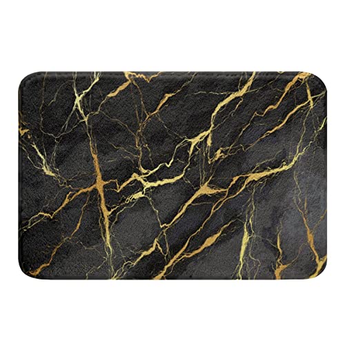 Gold Teppich 20"X 32",Marmorader Badematte,Schillernde Tinte Flüssige Kunst Marmorierung Outdoor Teppich Willkommensmatte Marmorkorn Innen Fußmatte,Waschbare Abstrakte Marmor Badezimmer Set,Schwarz von Homewish