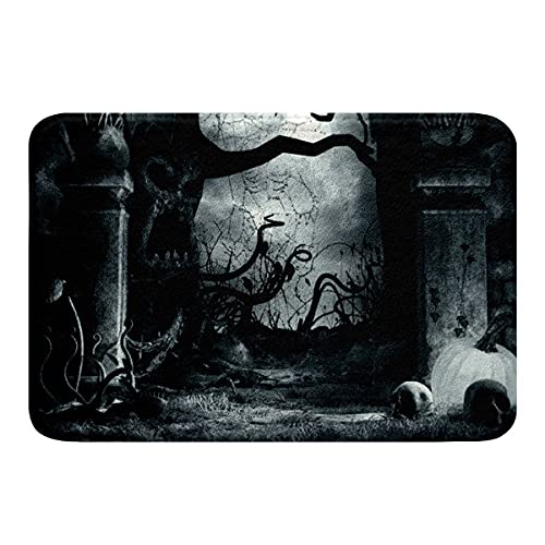 Halloween Badematten rutschfest für Badezimmer,Geister Terror Thema Badvorleger Teens Erwachsene Gothic Spooky Waschbar Abdeckung Bodenteppich Äste Fußmatten Teppiche,Schwarz Grau,40 x 60 cm von Homewish