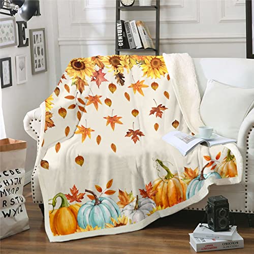 Herbst Kürbis Decke für Zuhause 150 x 200 Thanksgiving Erntezeit Dekor Sherpa Decke Herbst Ahornblatt Decke Werfen für Kinder Teenager Erwachsene Rustikal Farm Sonnenblumen Fleece Decke Weich von Homewish