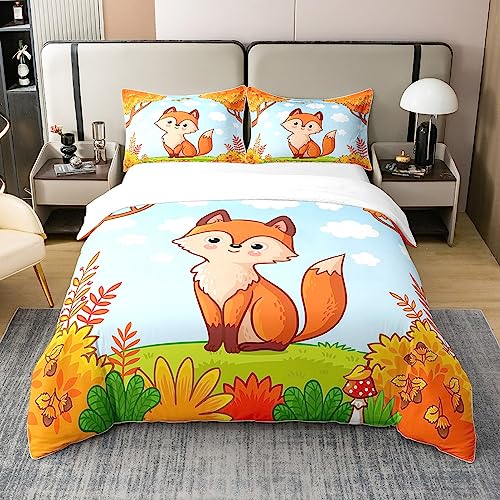 Homewish Ckunstoon Fuchs 100% Baumwolle Bettbezug 135x200,Niedliche Fuchs Bettwäsche Set,Fuchs Tröster Cover Set für Kinder Jungen Mädchen Teens,Wildtiere Natur Bettbezug Zimmer Dekorativ von Homewish