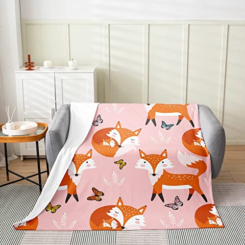 Homewish Flanelldecke mit Cartoon Fuchs für Kinder Jungen Mädchen schöne Fuchs Überwurfdecke Schlafsofa Couch Dekoration Schmetterlingsblätter Flanelldecke 100 x 130 cm Walddschungeltier Plüschdecke von Homewish