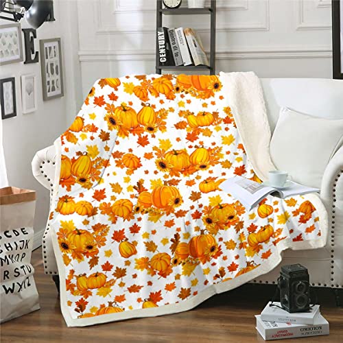 Homewish Herbst Kürbis Decke 75 x 100 Herbst Ahornblätter Decke Werfen Thanksgiving Erntezeit Fleece Decke für Zuhause Rustikales Bauernhaus Sonnenblumen Fuzzy Decke Orange Weiß Plüsch Decke Weich von Homewish