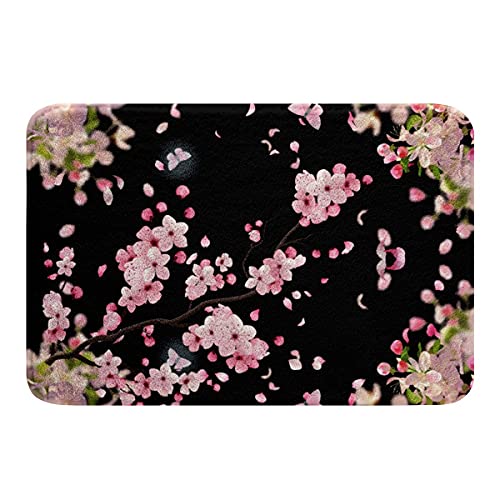 Homewish Kirschblüten Teppich 20 "X 32", japanischer Stil Badematte, Natur Pflanze Blume Küchenmatte Pastell Blumen Outdoor Teppich Willkommensmatte Spiel Kawaii Indoor Fußmatte, Rosa Schwarz von Homewish