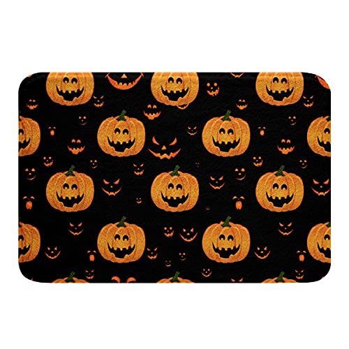 Kürbislaterne Badematte,Halloween Dekoration Teppich für Kinder Jungen Teens Schlafzimmer Teppich,Gothic Spooky Fußmatte,Plüsch Badezimmer Matte mit rutschfester Rückseite,16"X24",Orange Schwarz von Homewish