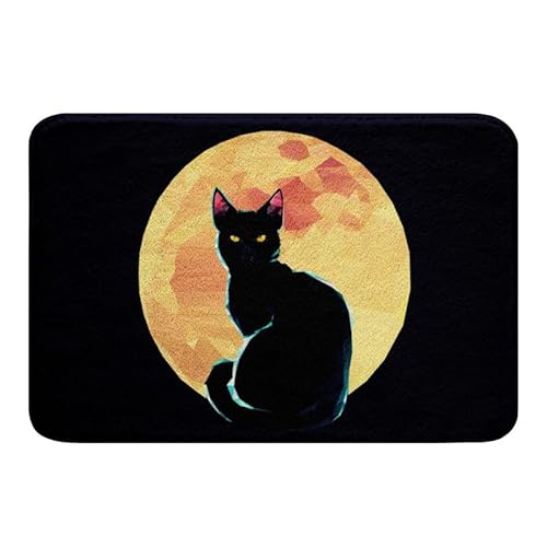 Moon Badezimmerteppiche Badematte Schwarze Katze Plüsch Zottelige Fußmatten Wohnzimmer Tier rutschfeste Badteppiche Jungen 50 x 80 Moderner Abstrakter Malerei Stil Duschteppich Teppich Mädchen von Homewish